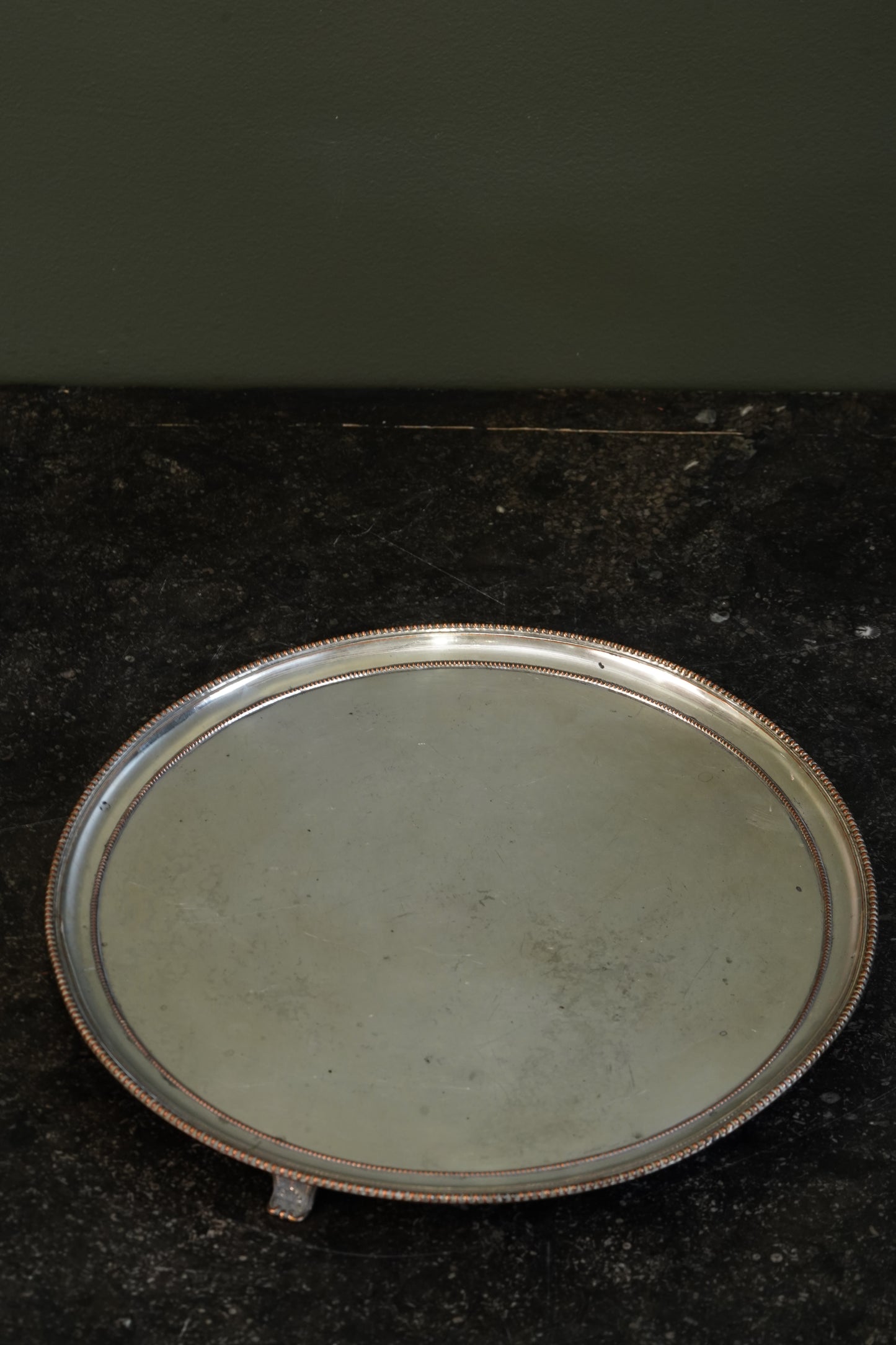 English Silver Plate Footed Tray on Copper, Edwardian Ca. 1910