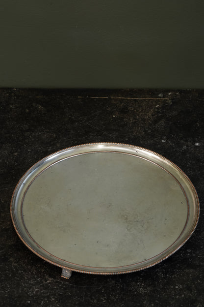 English Silver Plate Footed Tray on Copper, Edwardian Ca. 1910