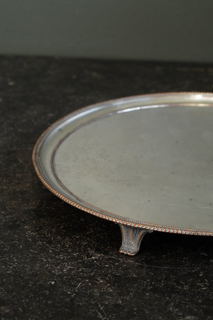 English Silver Plate Footed Tray on Copper, Edwardian Ca. 1910