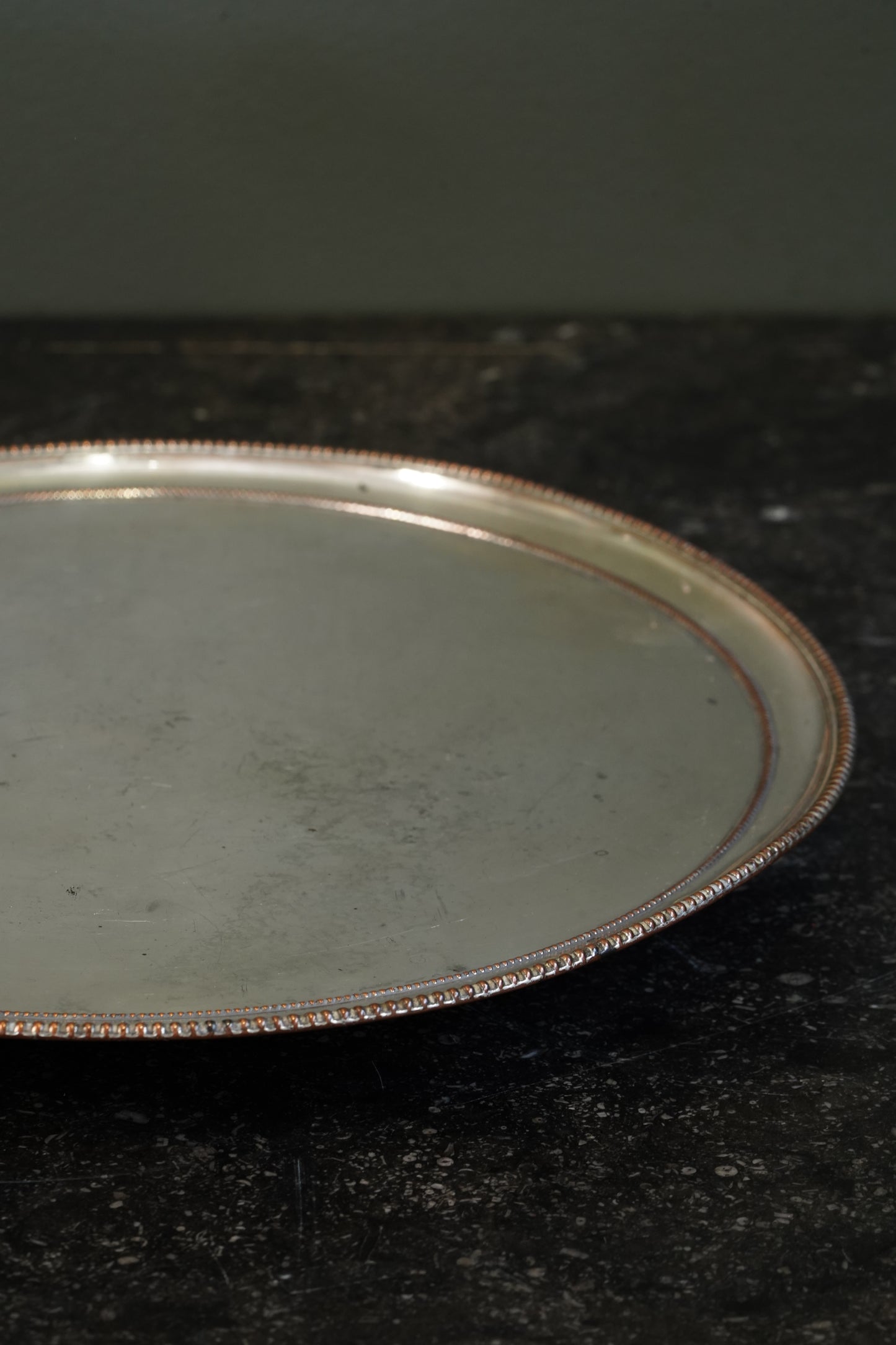 English Silver Plate Footed Tray on Copper, Edwardian Ca. 1910