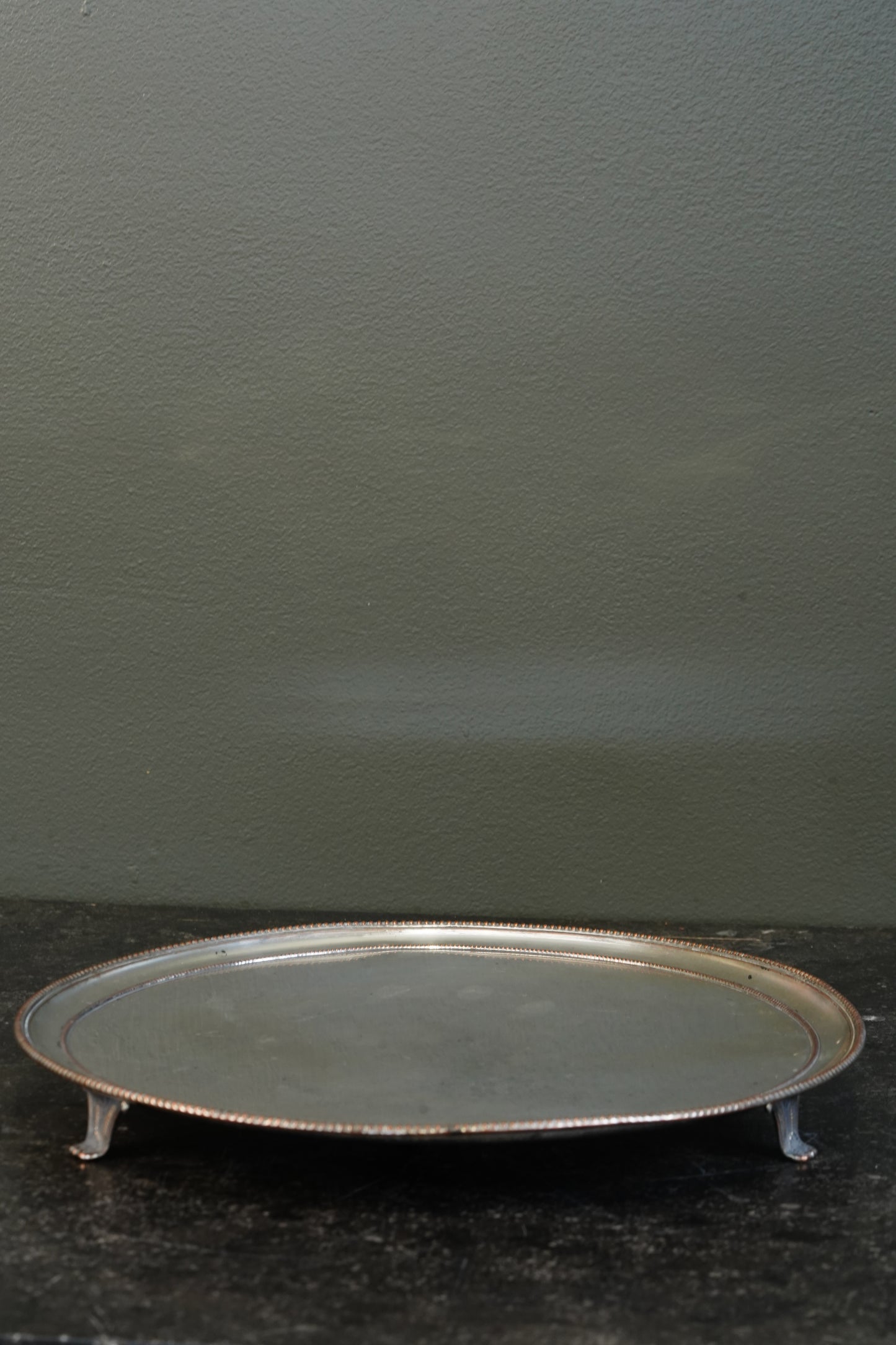 English Silver Plate Footed Tray on Copper, Edwardian Ca. 1910