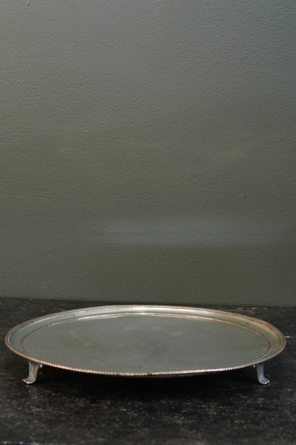 English Silver Plate Footed Tray on Copper, Edwardian Ca. 1910