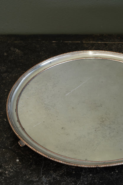 English Silver Plate Footed Tray on Copper, Edwardian Ca. 1910