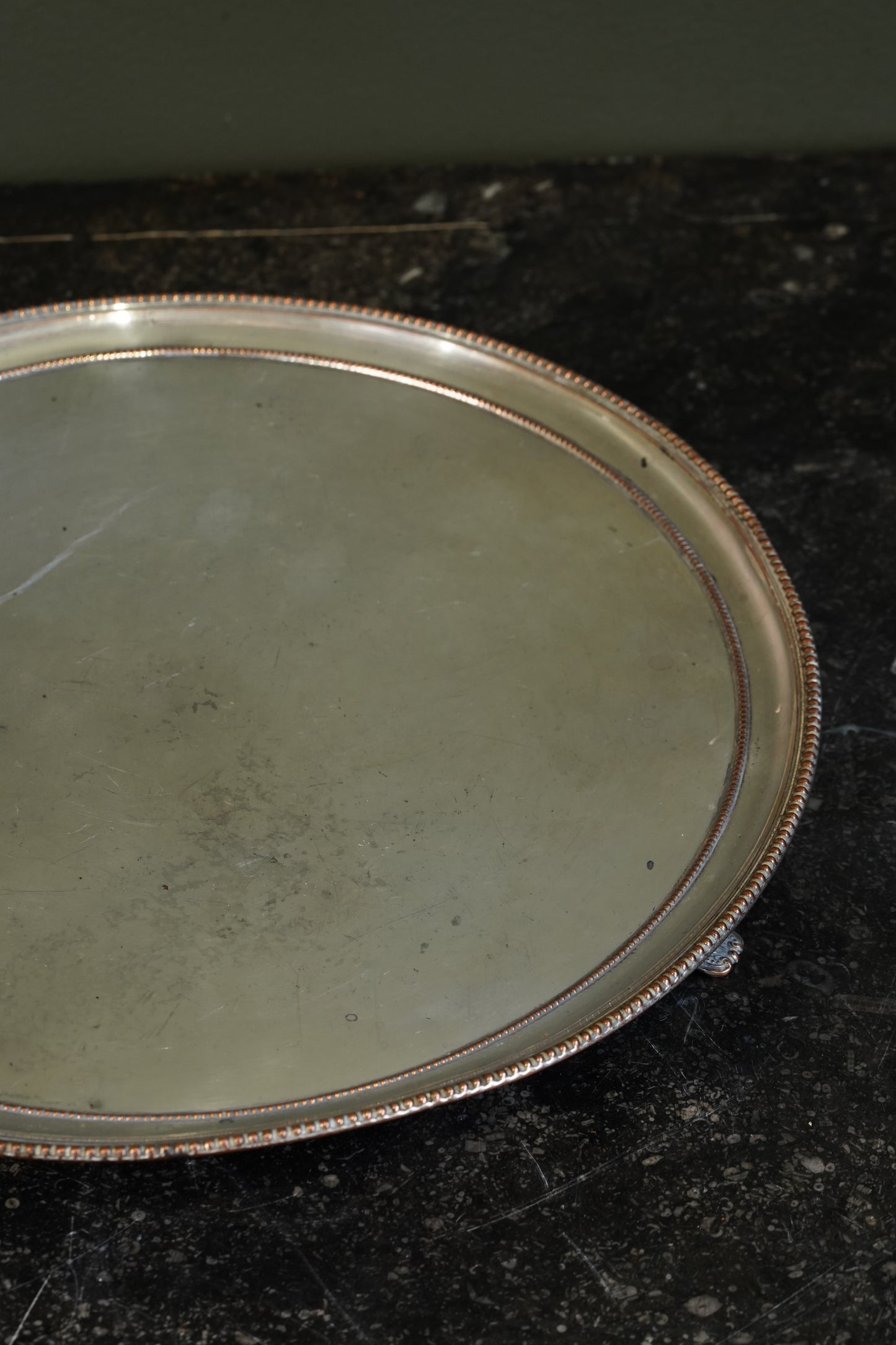 English Silver Plate Footed Tray on Copper, Edwardian Ca. 1910