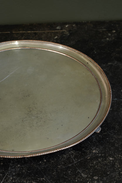 English Silver Plate Footed Tray on Copper, Edwardian Ca. 1910