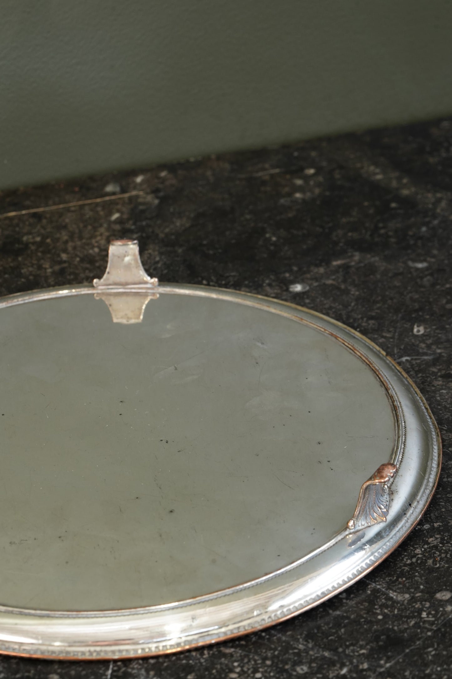 English Silver Plate Footed Tray on Copper, Edwardian Ca. 1910