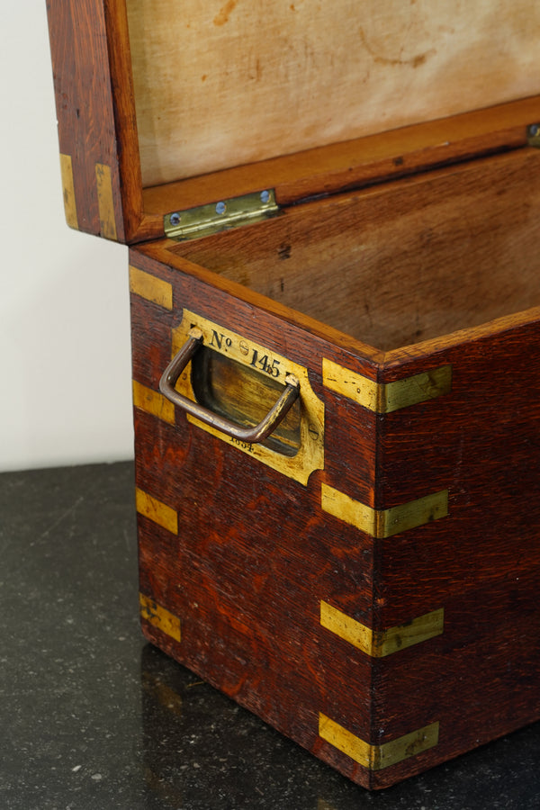 Antique English Brass Bound Oak Campaign Box, Dated 1854 secondary view