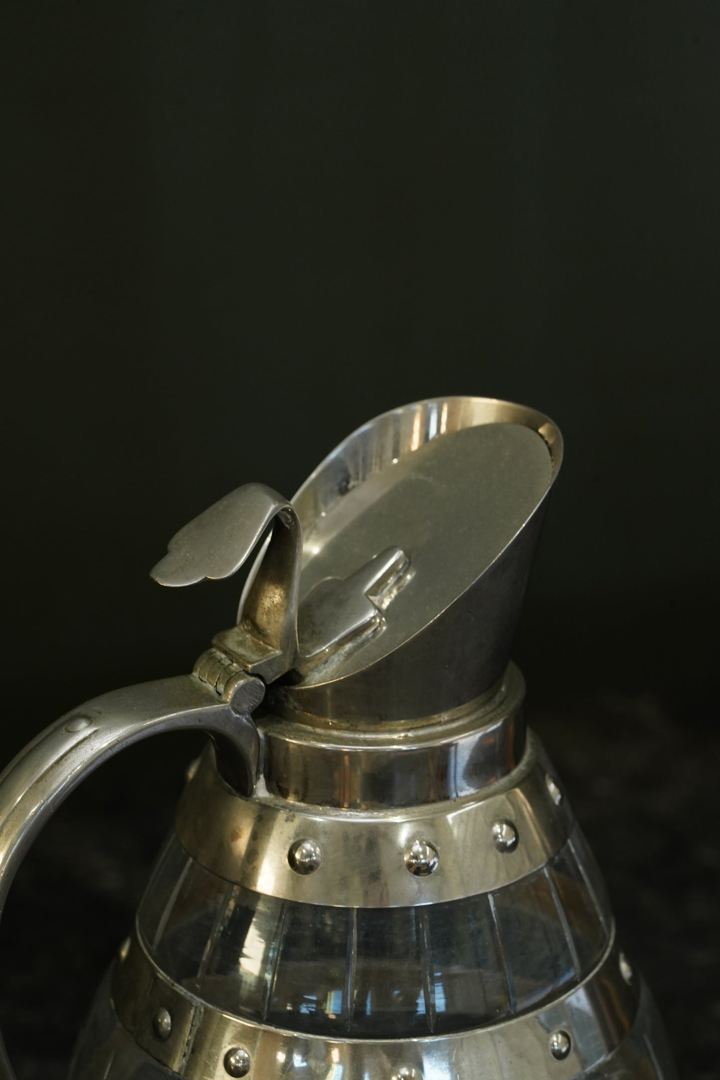 Antique Silver Plate Cut Glass Barrel Jug, England, Circa 1900