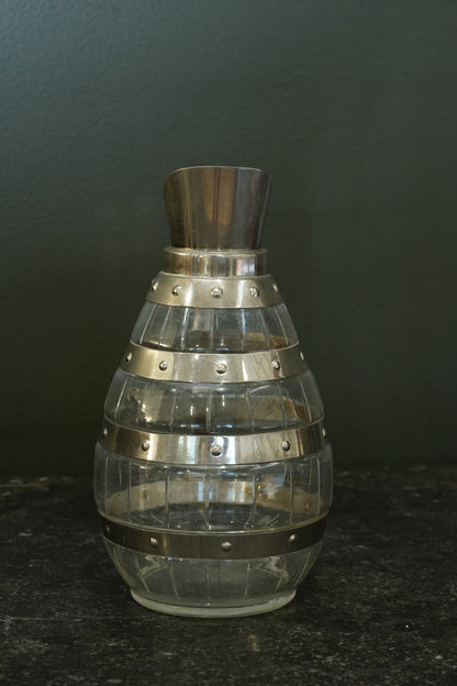 Antique Silver Plate Cut Glass Barrel Jug, England, Circa 1900