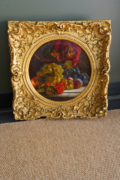 Antique Fruit Still Life Oil Painting, Gilt Frame, Late 1800s