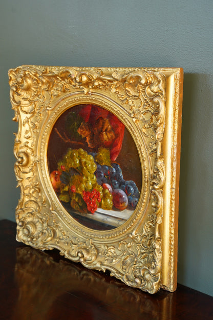 Antique Fruit Still Life Oil Painting, Gilt Frame, Late 1800s