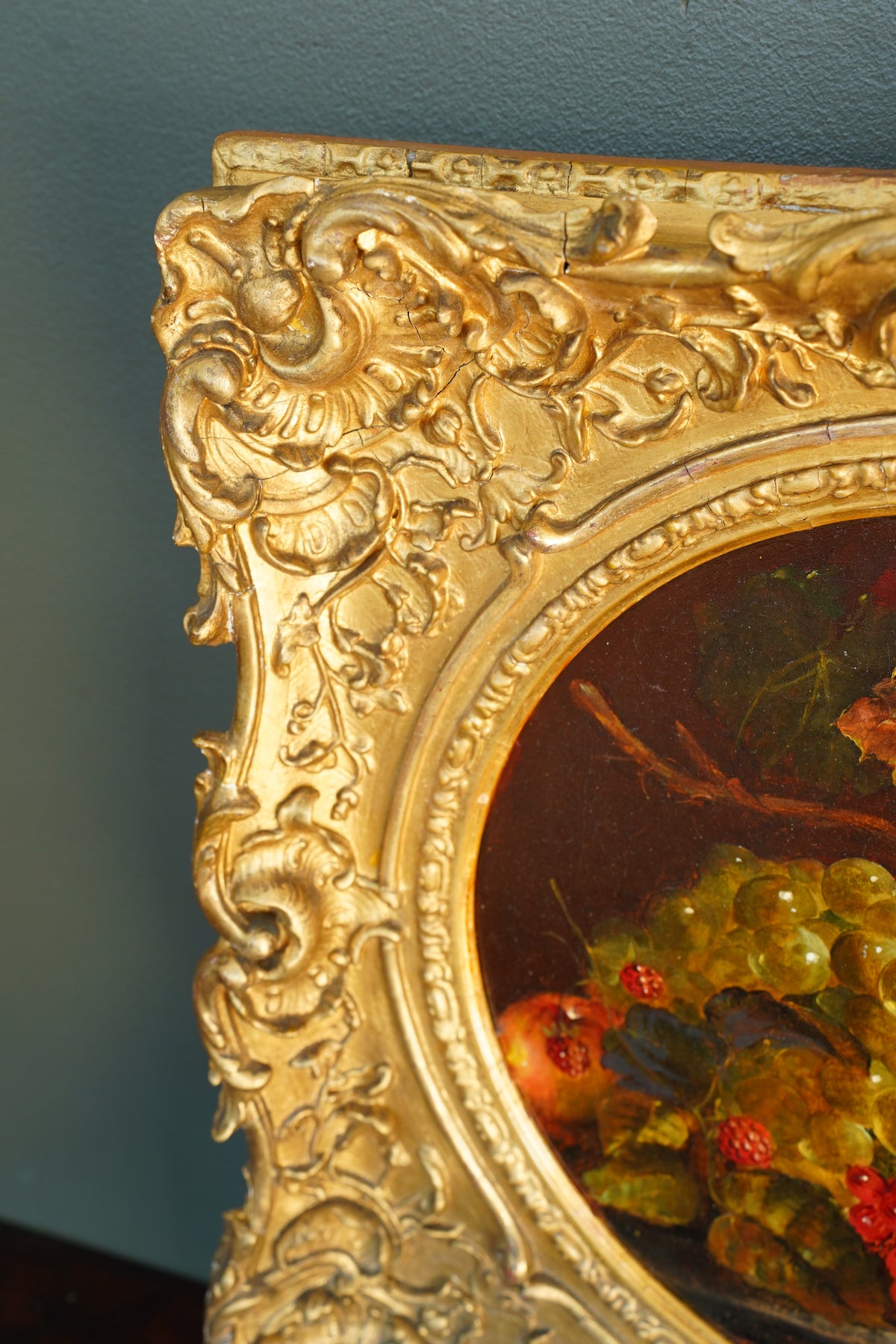 Antique Fruit Still Life Oil Painting, Gilt Frame, Late 1800s