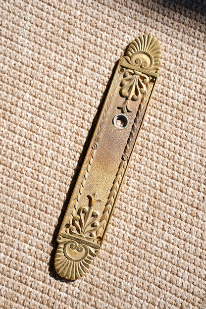 Antique Cast Brass Door Back Plate, Scrolled Shell