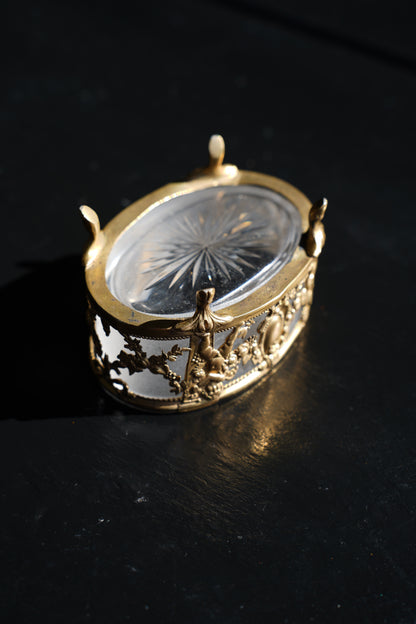 Antique Louis XVI Style Gilt Salt Cellar, Frosted Glass