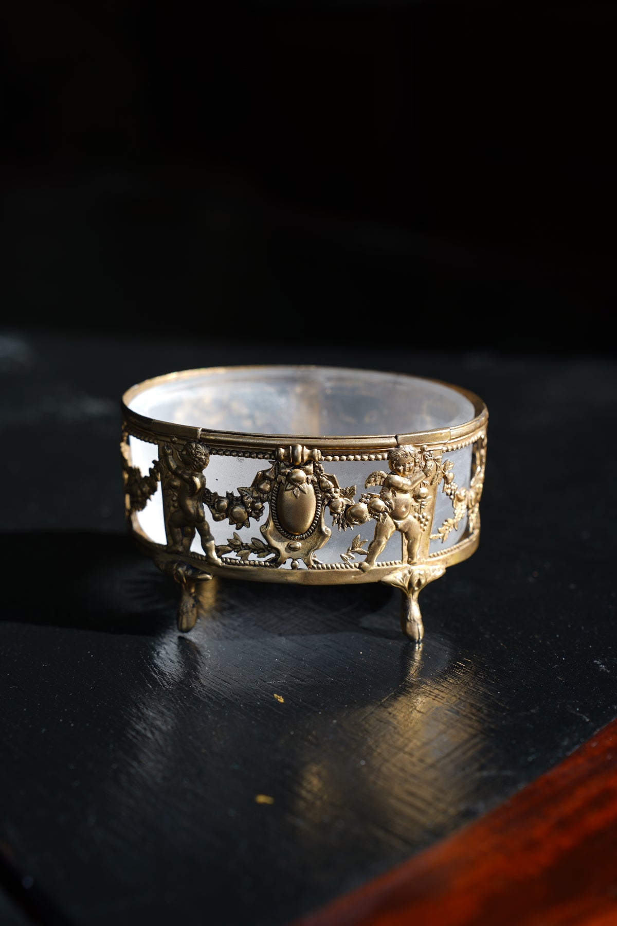 Antique Louis XVI Style Gilt Salt Cellar, Frosted Glass