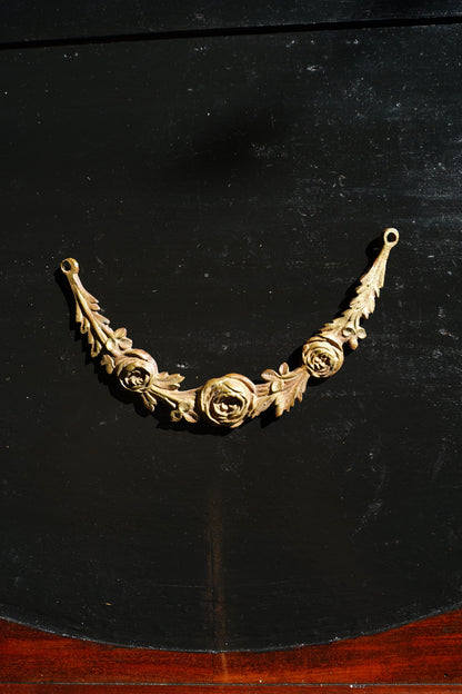 Antique Louis XVI Style Brass Rose Swag Furniture Mount