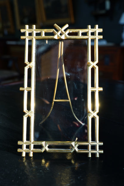 Antique Victorian Brass Easel Frame, Bamboo Lattice