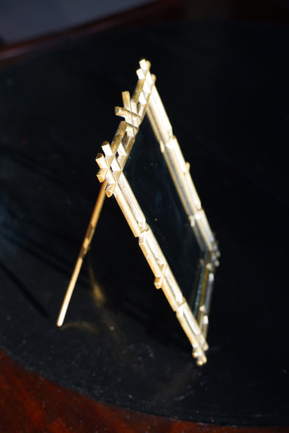 Antique Victorian Brass Easel Frame, Bamboo Lattice