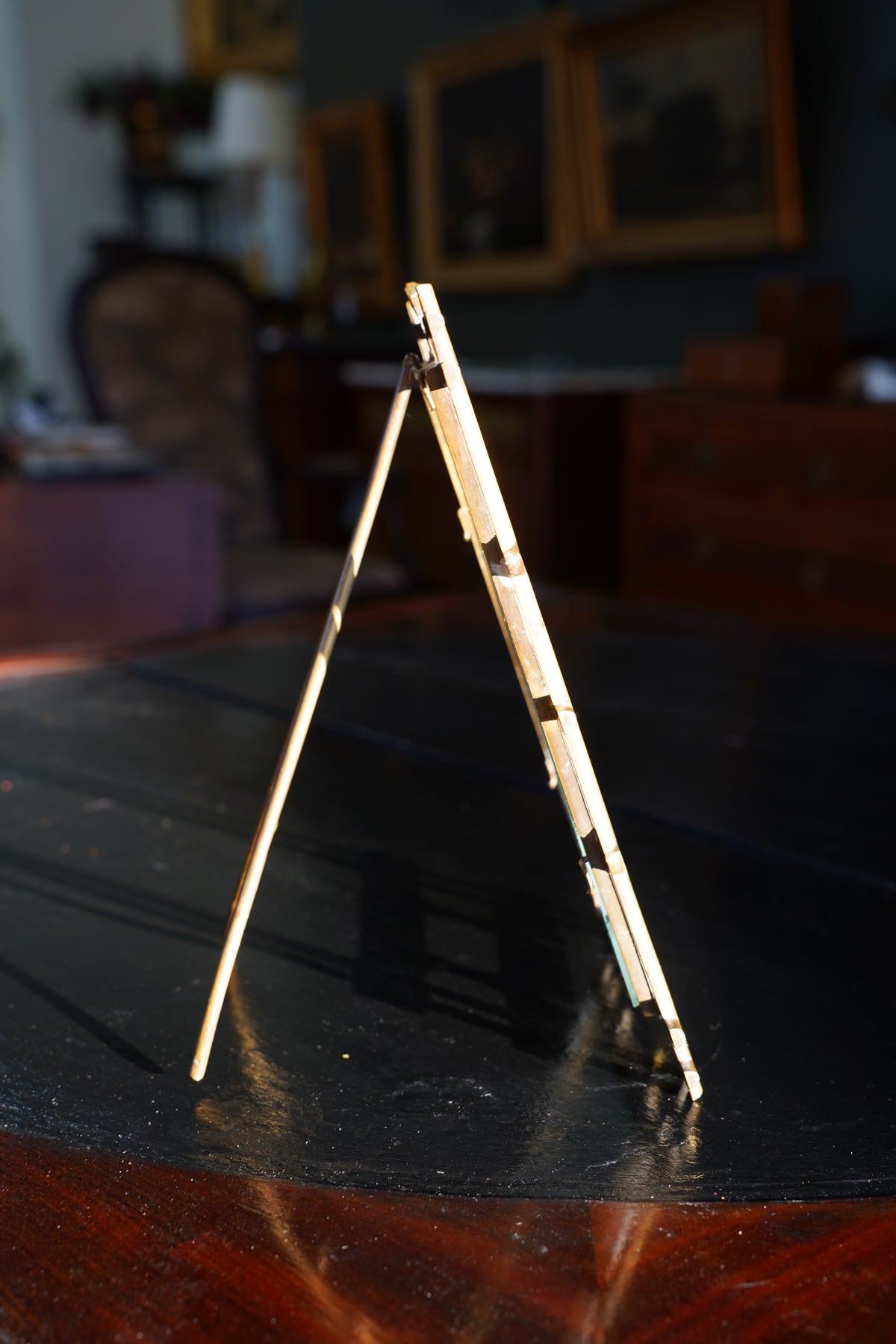 Antique Victorian Brass Easel Frame, Bamboo Lattice