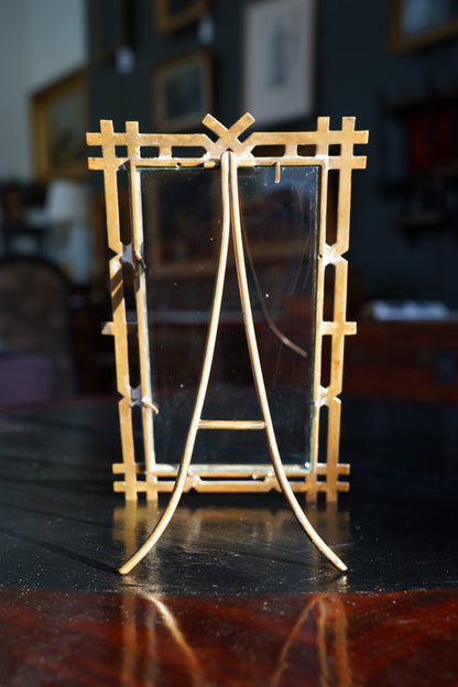 Antique Victorian Brass Easel Frame, Bamboo Lattice