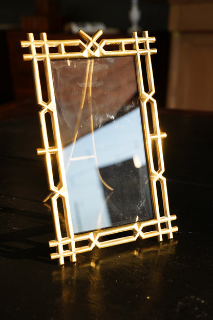 Antique Victorian Brass Easel Frame, Bamboo Lattice