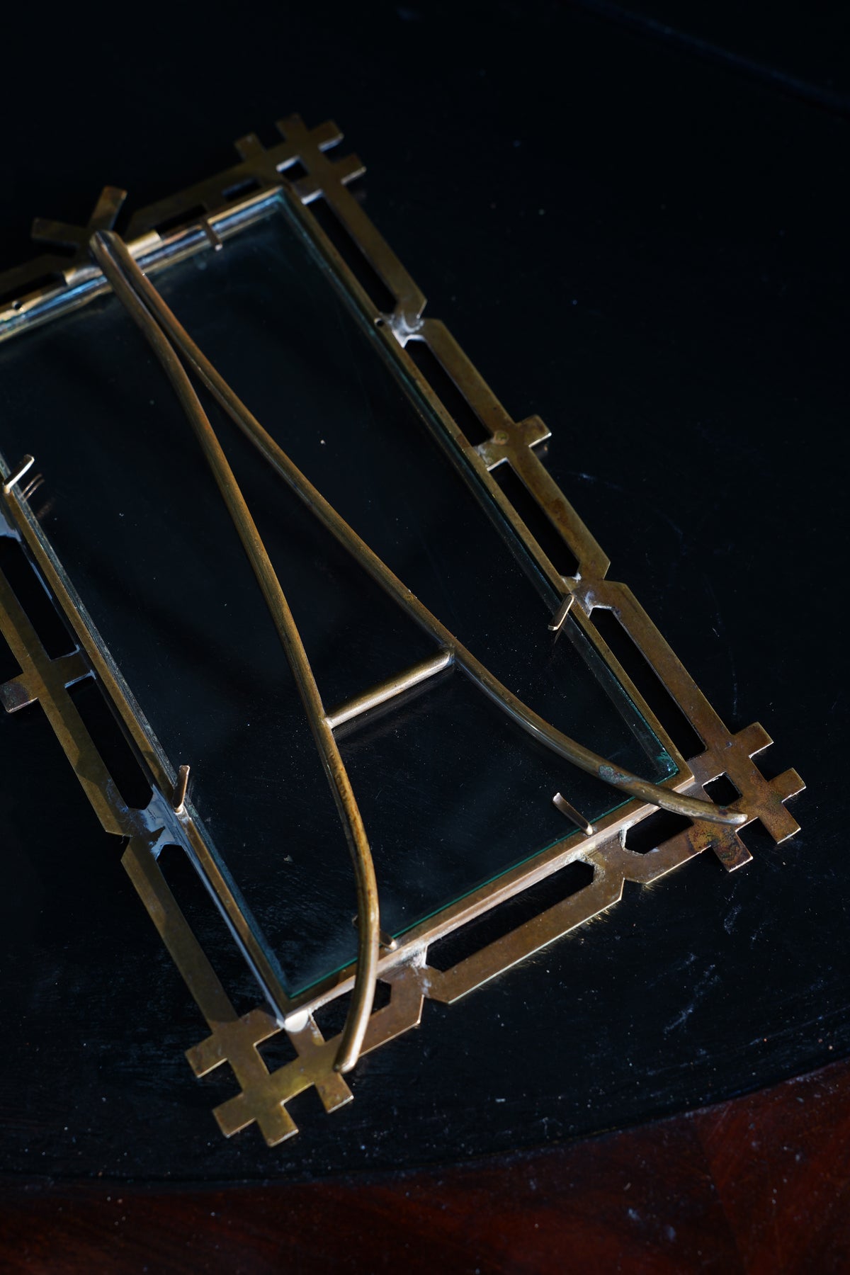 Antique Victorian Brass Easel Frame, Bamboo Lattice
