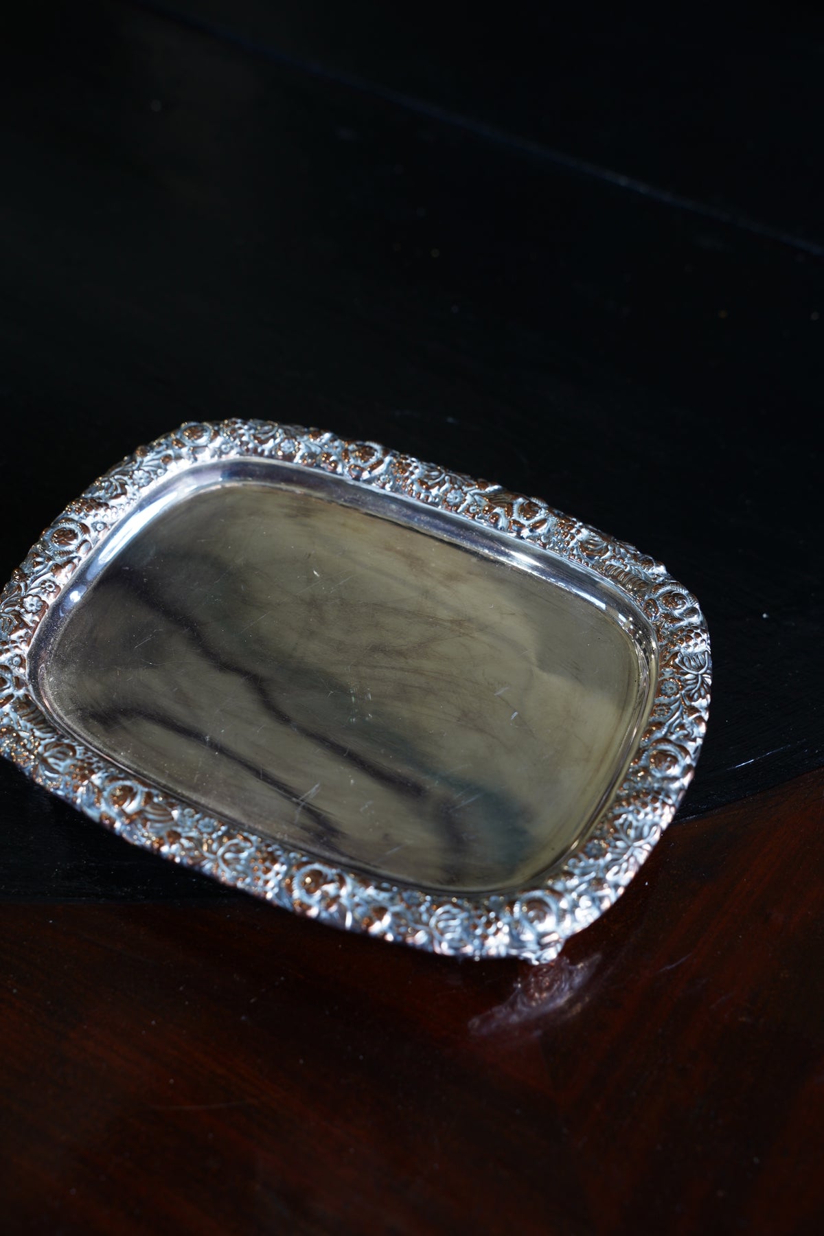 Vintage Rococo Style Silverplate Footed Tray, Miniature