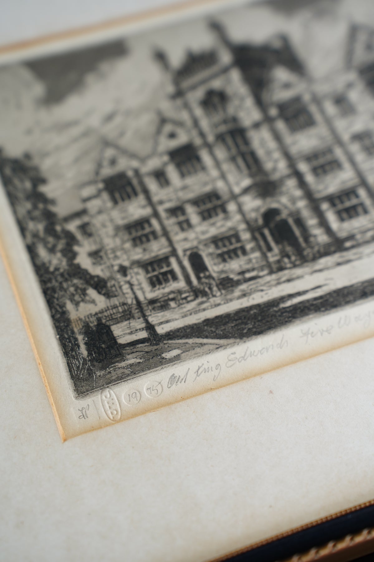 Vintage Signed Etching of Old King Edward's School, Birmingham