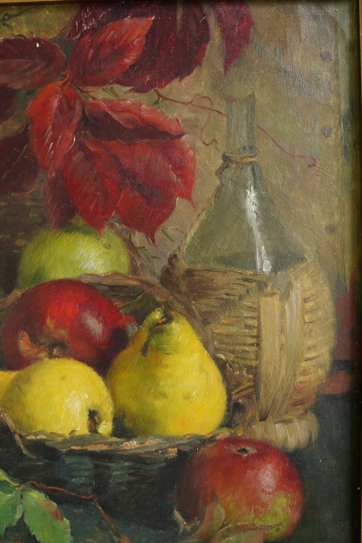 Antique Signed European Fruit Still Life Oil Painting, 1918