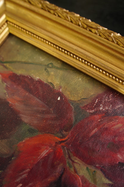 Antique Signed European Fruit Still Life Oil Painting, 1918