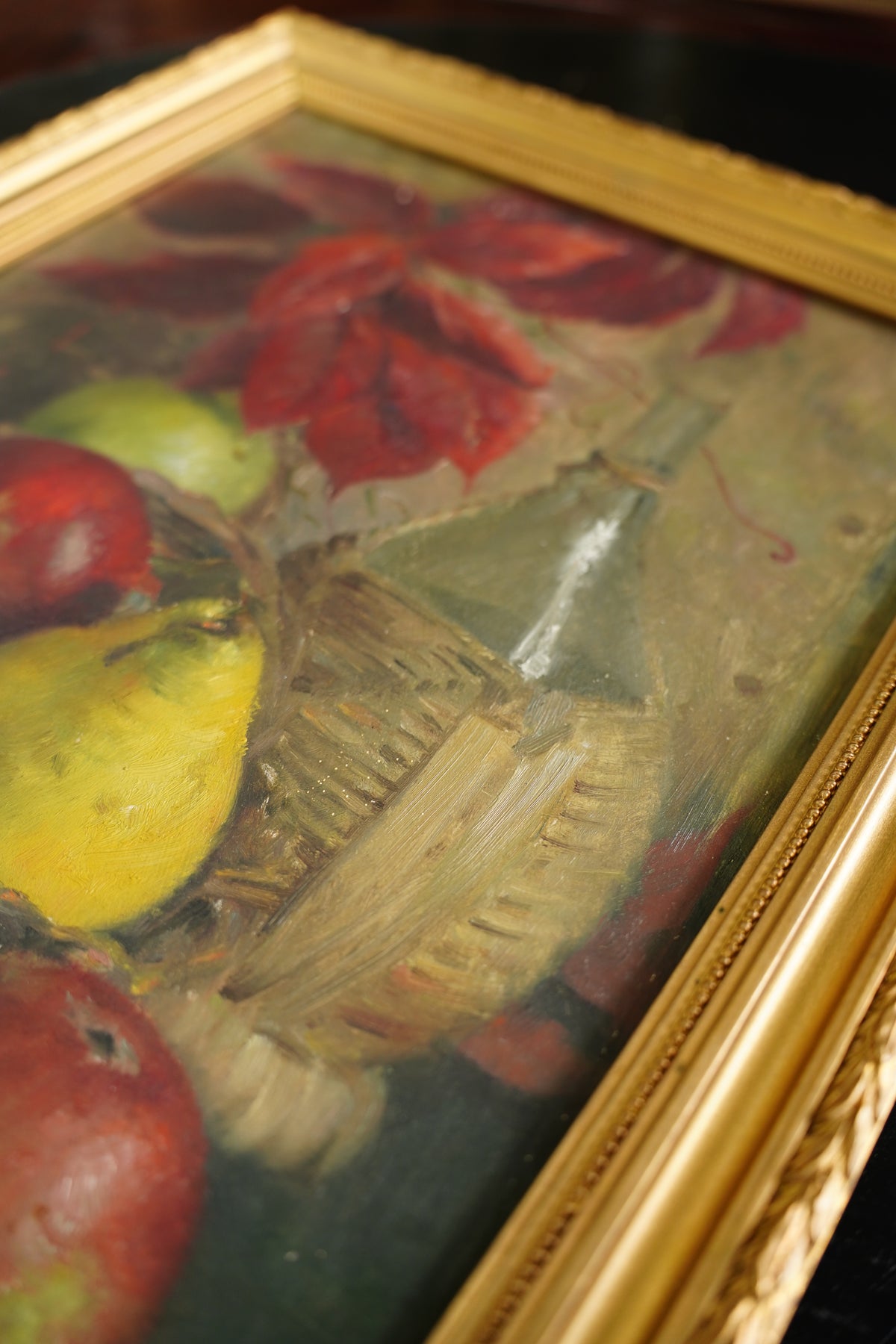 Antique Signed European Fruit Still Life Oil Painting, 1918