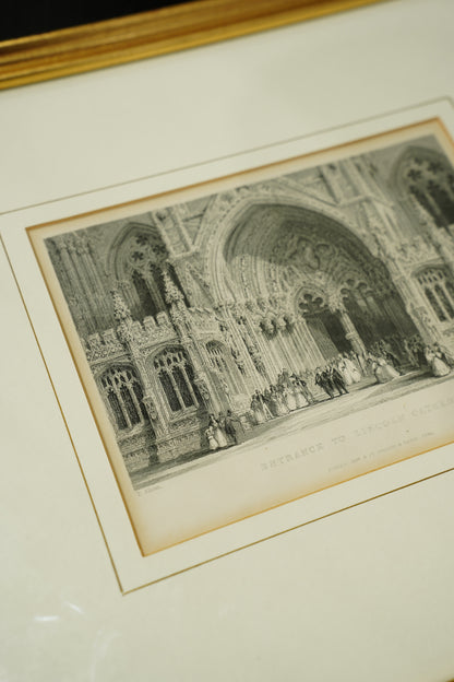 Antique Print of Lincoln Cathedral, English Steel Engraving