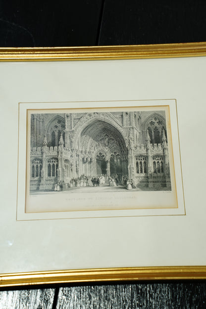 Antique Print of Lincoln Cathedral, English Steel Engraving