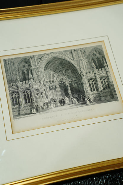 Antique Print of Lincoln Cathedral, English Steel Engraving
