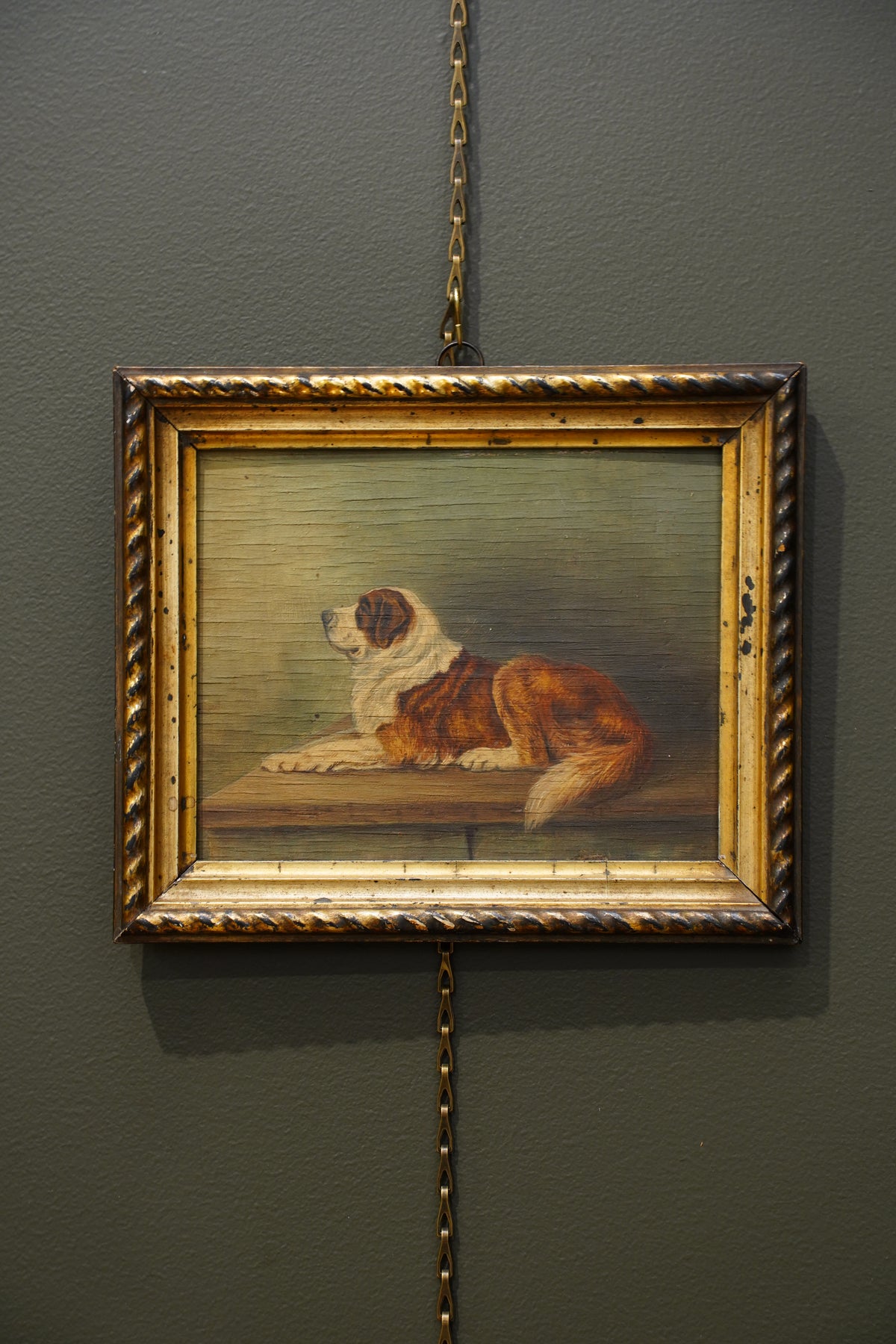 Antique St. Bernard Dog Oil Painting, Circa 1890