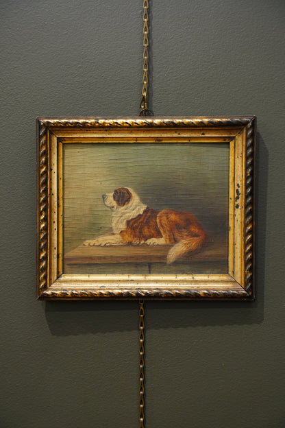 Antique St. Bernard Dog Oil Painting, Circa 1890
