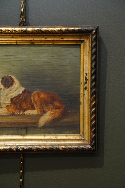 Antique St. Bernard Dog Oil Painting, Circa 1890
