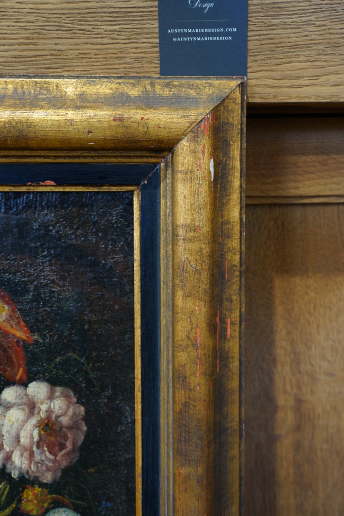 Antique Angel with Lilies Oil Painting in Flower Garland, 17th Century