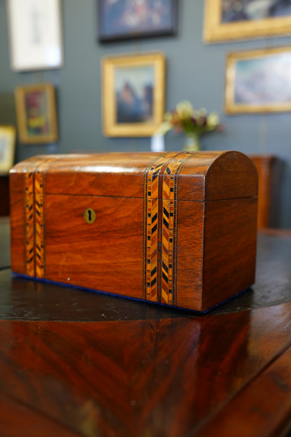 Antique Victorian Parquetry Domed Wooden Box