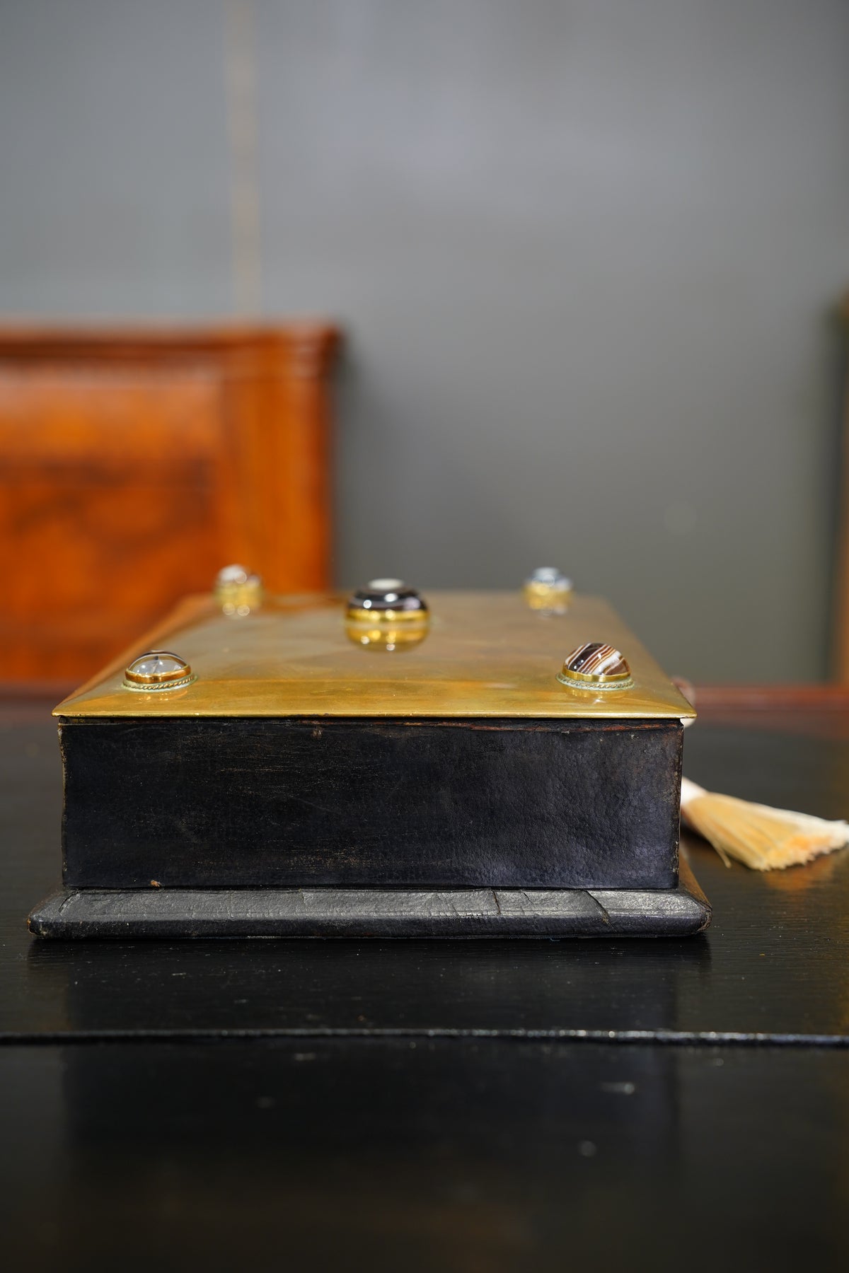 Antique Jewelry Box with Agate Stones, Ca. 1870