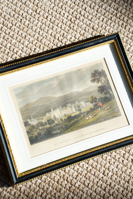 Antique Wales Landscape Engraving, Lampeter College, Circa 1830