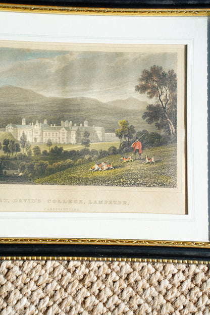 Antique Wales Landscape Engraving, Lampeter College, Circa 1830