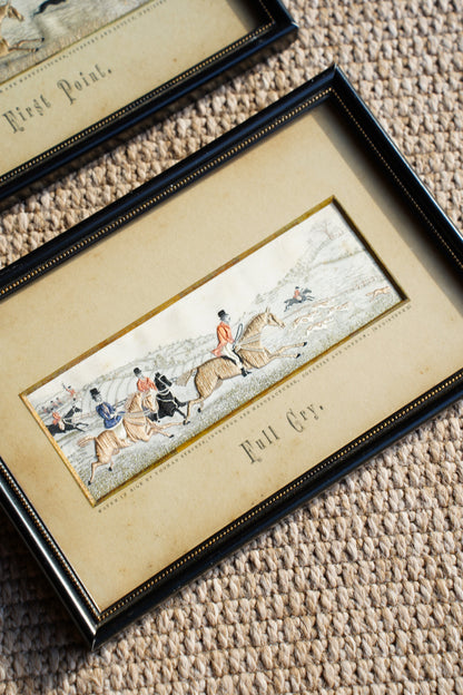 Antique Stevengraph Fox Hunt Woven Silk Picture, Full Cry