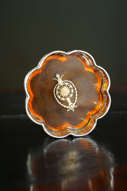 Antique English Silverplate Wine Coaster, Faux Tortoiseshell