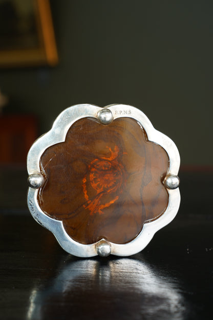 Antique English Silverplate Wine Coaster, Faux Tortoiseshell