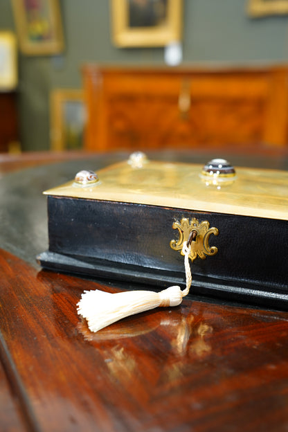 Antique Jewelry Box with Agate Stones, Ca. 1870