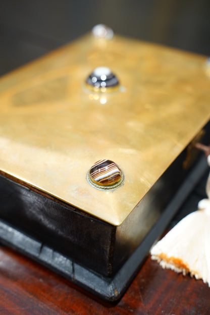 Antique Jewelry Box with Agate Stones, Ca. 1870
