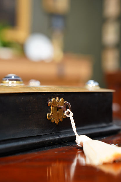 Antique Jewelry Box with Agate Stones, Ca. 1870