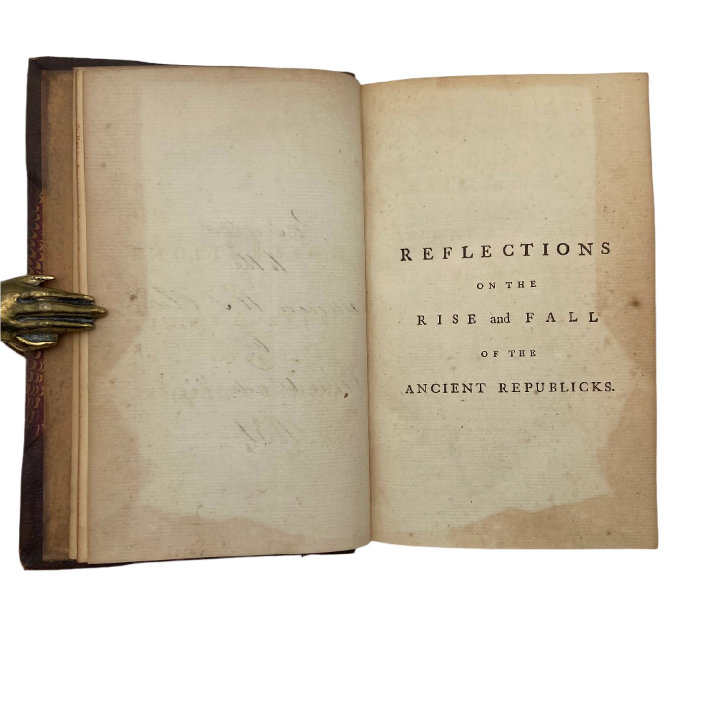 1796 "Reflections on the Rise and Fall of the Ancient Republics" Brown Half Leather Book