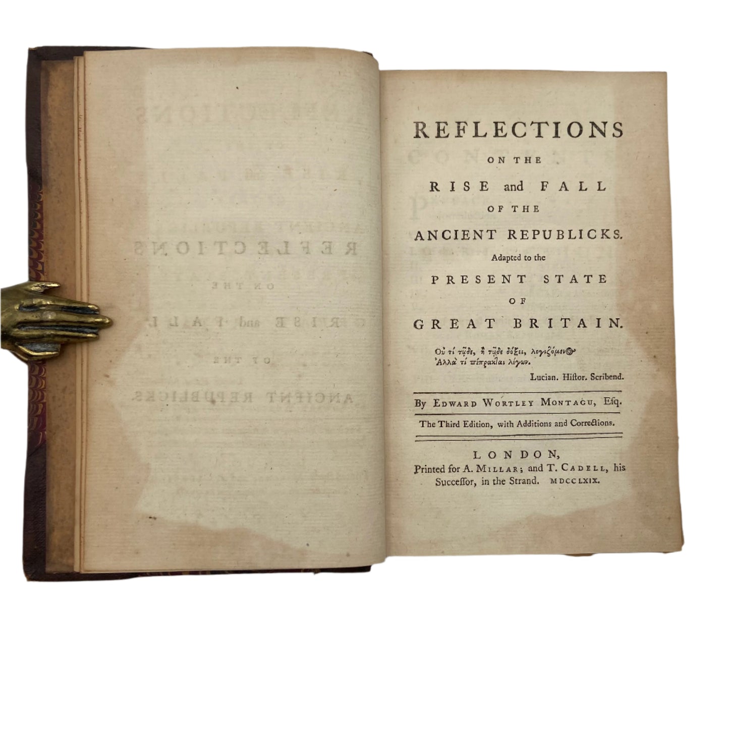 1796 "Reflections on the Rise and Fall of the Ancient Republics" Brown Half Leather Book